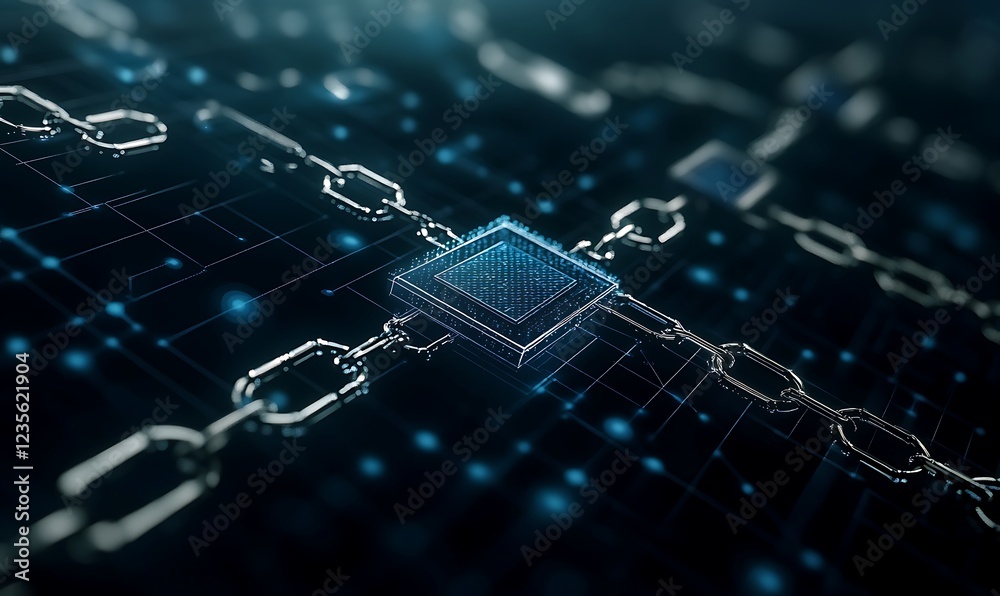 Poster Stylized infographic on blockchain development featuring modern design elements and vibrant visuals.