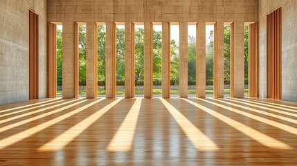 Sunlit modern hall, garden view