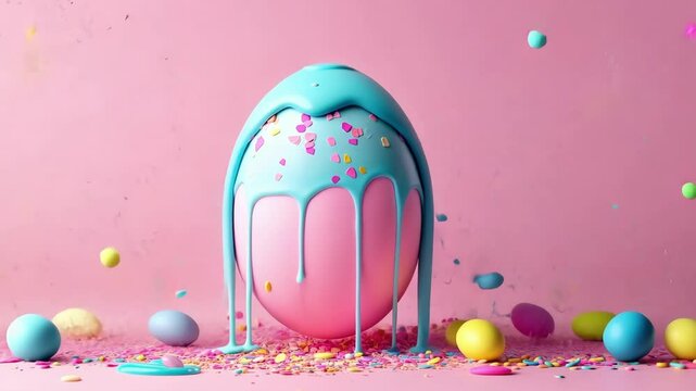 Vibrant easter celebration with colorful sprinkles and egg on pastel background. Easter, Pascha, Paskha, Ostern, Pascua, Paques - Orthodox and Catholic Holiday celebration