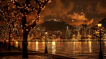Street in a Christmas night, Street decorated for Christmas 
