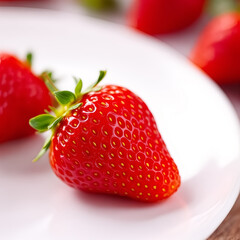 Macro Photograph of a Single Perfect Strawberry Dew Drops Visible