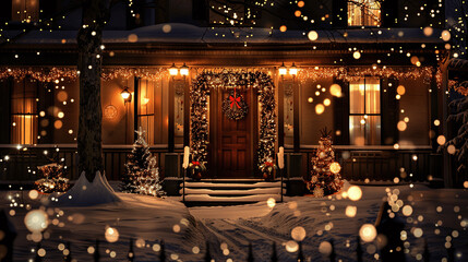 Street in a Christmas night, Street decorated for Christmas 