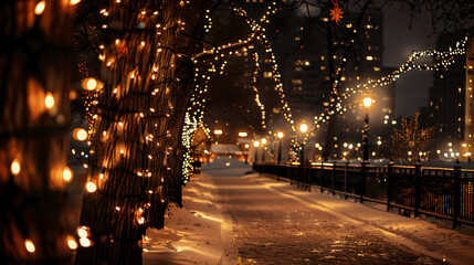 Street in a Christmas night, Street decorated for Christmas 