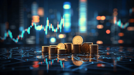 gold money coin with trading graph, financial investment concept can be use as background.