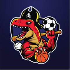 T-rex pirates e-sport logo design illustration