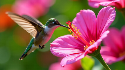 Hummingbird Feeding on Flower