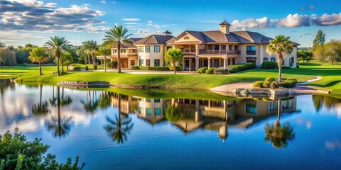 Fototapeta premium Expansive estate with private lake and golf course , private villa, luxury homes