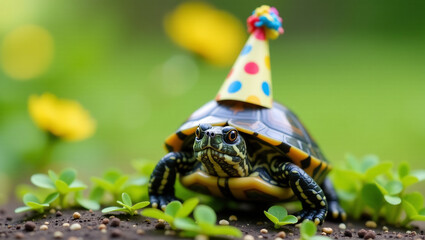 Turtle Wearing a Party Hat
