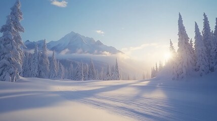 A stunning image of a pristine snowboard paradise filled with endless powder, perfect for winter sports enthusiasts and nature lovers.