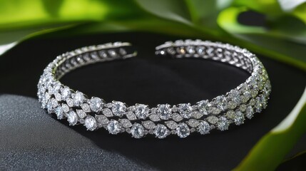 Fototapeta premium A dazzling diamond choker necklace displayed on a midnight black background.