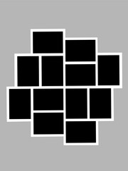 Blank photo frame, vector collage template layout of twelve photo frames