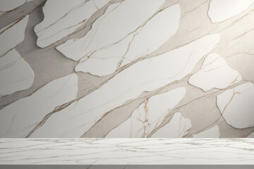 Marble table and textured wall. Minimalistic background