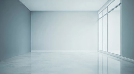 Obraz premium Bright and empty modern room with large windows and polished floor