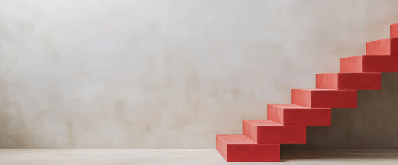 Unique red staircase with minimalist wall and floor design in a modern interior space