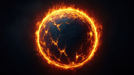 Fototapeta premium fiery planet surrounded by glowing lava and intense heat