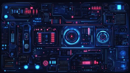 Obraz premium A futuristic electronics manufacturing plant with smart logistics and automated storage, top view.