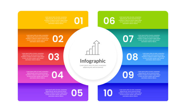 Infographic 10 colorful options for success. Banner, Plan, Brochure and Presentation. Vector illustration.