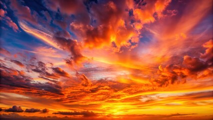 Fototapeta premium Panoramic sunset sky with vibrant orange hues and pink clouds, landscape, sunset, landscape, sunset