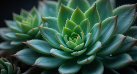 Fototapeta premium green succulent plants close-up in dark background