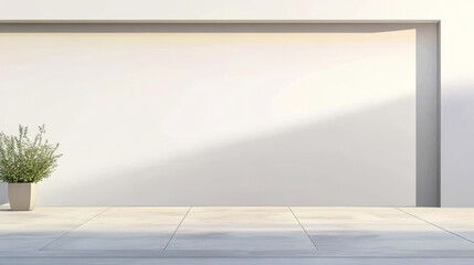 Minimalist outdoor area featuring a plant by a clean wall in natural light