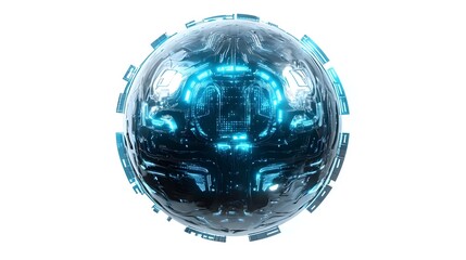 A futuristic, glowing sphere with intricate designs and blue light effects.