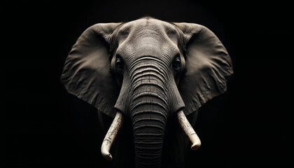 Obraz premium A close up of an elephant with tusks, Black background