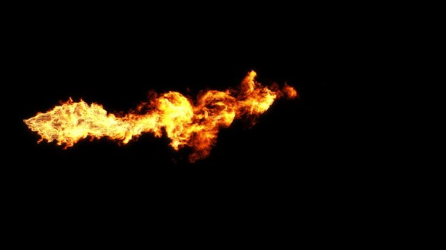 Flames jet burn flowing effect on black backgrounds rendering