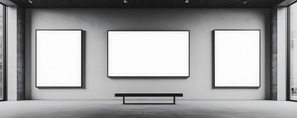 Art exhibition displays modern gallery digital art minimalist design interior