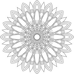 Black doodle mandala coloring page isolated on white