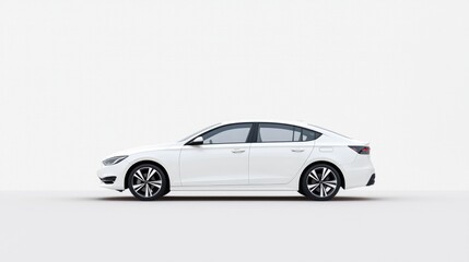 Fototapeta premium White sedan profile view, studio shot, clean background, car advertising