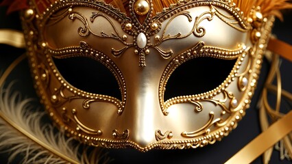 Luxurious Gold Venetian Mask with Intricate Detail