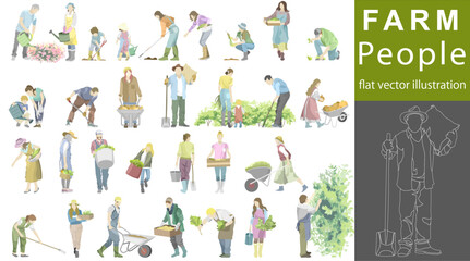 Flat vector illustration collection of farming people