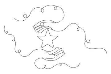 Star continuous single line art and isolated outline vector illustration
