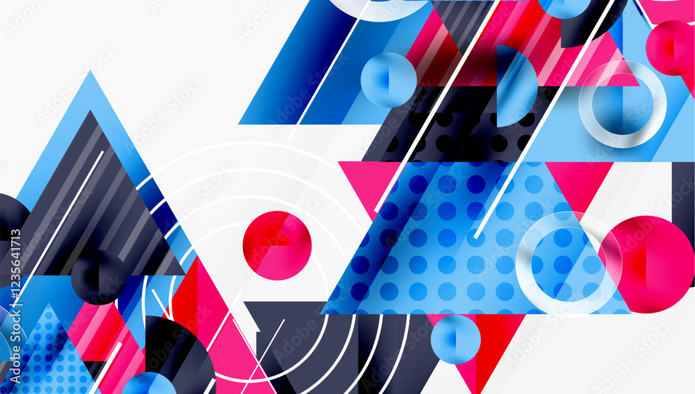 Poster Sleek abstract background - layered triangles with vibrant gradient tones. Semi-transparent shapes add depth and contemporary aesthetic
