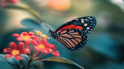 Vibrant Monarch Butterfly Perched on Colorful Flower in Garden