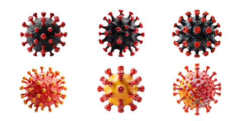 set 3d cartoon virus icon. PNG transparent background.