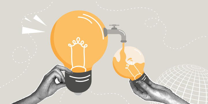 Trendy halftone collage. Concept of transferring information, experience, knowledge,sharing ideas, concept of learning, gaining new knowledge.