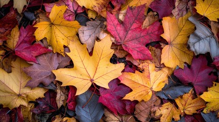 Colorful Autumn Leaves on Ground in Vibrant Natural Background