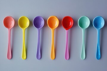 A delightful collection of ice cream scoops in rainbow colors, each flavor distinct and perfectly rounded.