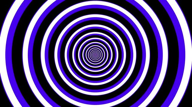 hypnotic loop graphic, glowing monochromatic HD animation of concentric purple circles getting bigger on black background. Seamless loop.