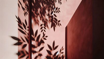 Background texture A dusty rose-colored wall with tree leaf shadows creating angular patterns The muted pink hue and bo1