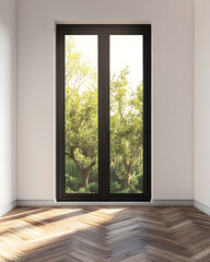 Obraz premium Interior Room with Double Window and Herringbone Floor