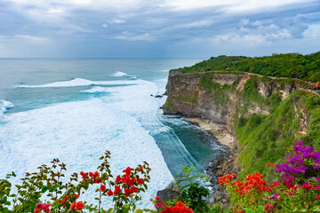 Beautiful sunset scenery of Uluwatu cliff in Bali, Indonesia