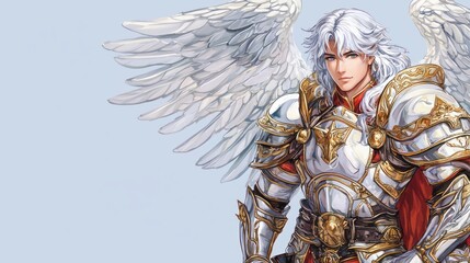 Angelic warrior, fantasy art, light background, game character concept