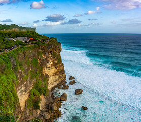 Beautiful sunset scenery of Uluwatu cliff in Bali, Indonesia