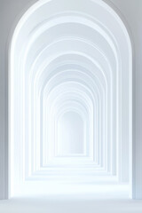 Fototapeta premium Photo of arched doorways leading to an infinite white void, featuring smooth textures and realistic lighting effects