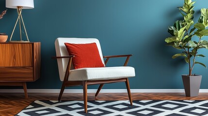 Cozy Mid-Century Modern Living Room with Stylish Accent Chair