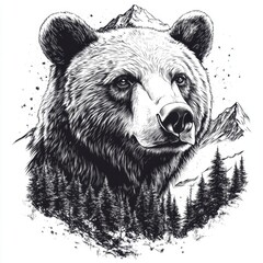Majestic bear in black and white art style.