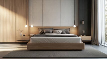 Modern Minimalist Bedroom Design with Natural Light and Wood Accents
