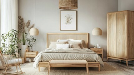 Cozy and Modern Bedroom Interior with Natural Elements and Decor